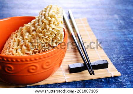 Background of briquette dry noodles Oriental type