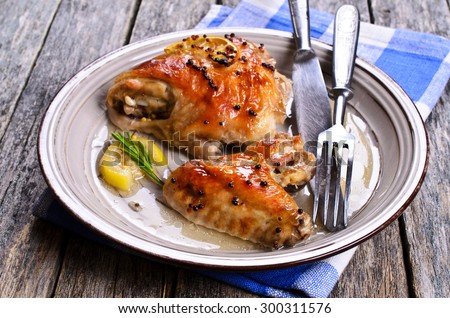 Chicken baked with lemon, mustard and rosemary