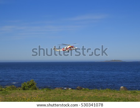 Helicopter over the sea