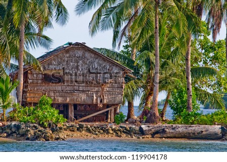 Bamboo hut on stilts on Gizo island in western province of Solomon Islands in South Pacific