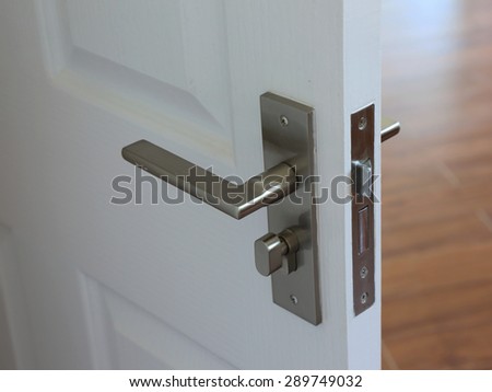 metallic knob on white door horizontal