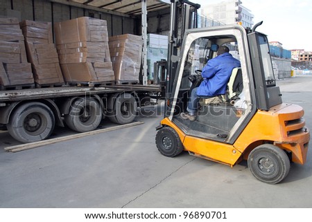 Forklift operator loading on a truck.