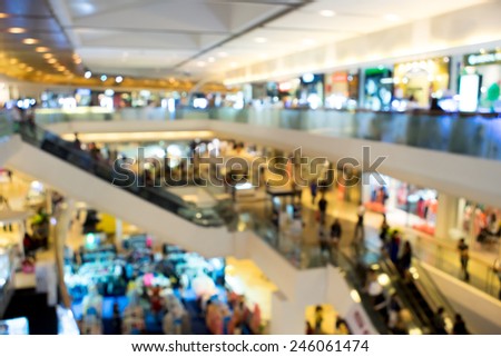 Wide angle department store background blur with bokeh.