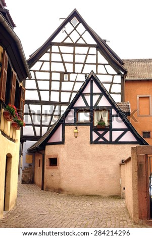Colored half-timbered houses in Alsace with space for your message