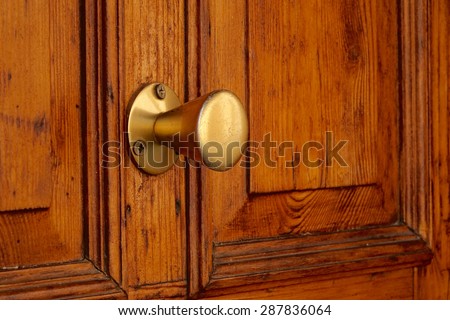 bronze door knob of a wooden door