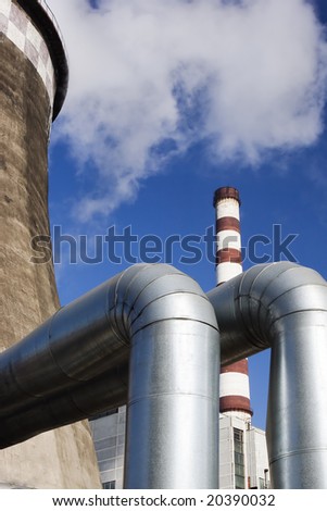 smoke of factory pipe and blue sky