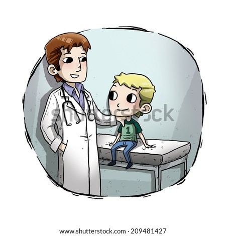 Doctor and children in hospital room toon