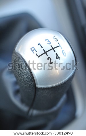 Close-up of a modern six speed manual gearshift (gear stick, gear shift)