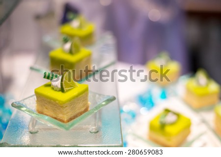 Dessert canape selection on slate platter - Lemon Cake