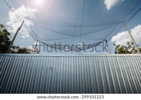 Overhead netting cage of batting center for Baseball practice