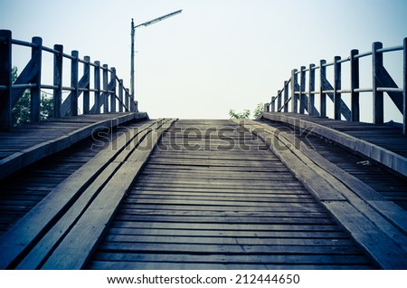 Vintage blue style, An old bridge made from timber