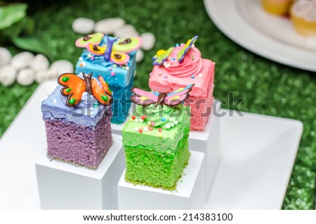 A lot of color full cake, cup cake, Trifle