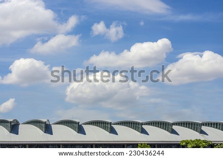 The blue sky over the sky train station roof