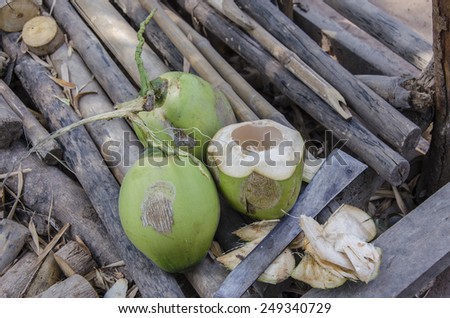 The coconut is cut and peel with a knife to drink a coconut nectar.