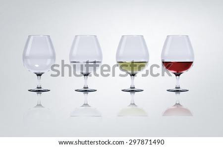 3D render image of red wine, White wine and water in glasses,High resolution with clipping path