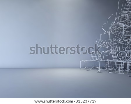 3Ds rendered image of  white color steel wire chair