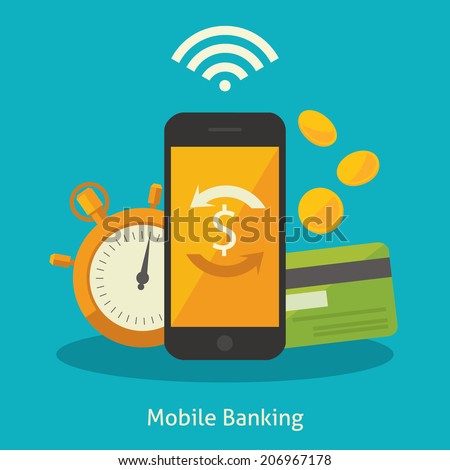 Flat design vector colored illustration concept for mobile banking and online payment isolated on bright background Flat design vector colored illustration concept for mobile banking and online payment isolated on bright background