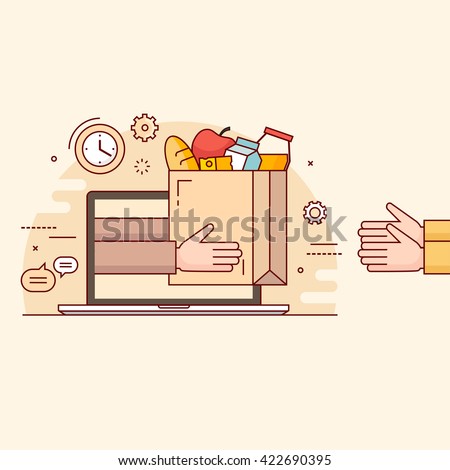 Thin line colorful vector illustration concept for online ordering of food.