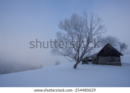 deserted house in the snow