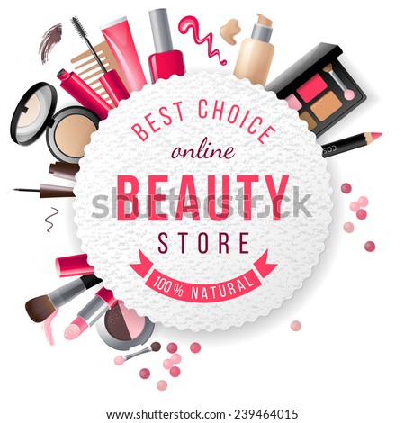 beauty store emblem with type design and cosmetics