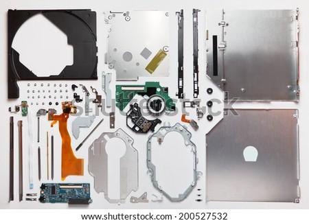 Disassembled computer optical drive cd dvd rom