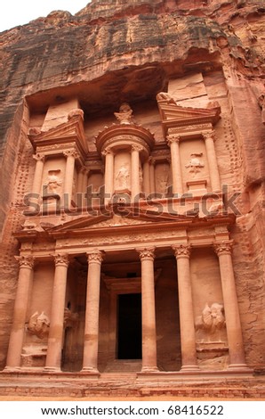The old city of Petra in Jordan.It was carved out the rocks. It is now an UNESCO World Heritage site.