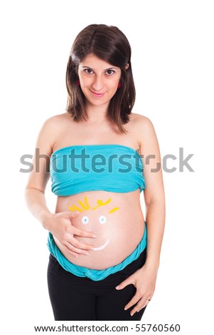 pregnant woman drawing. stock photo : Funny drawing on pregnant woman#39;s belly