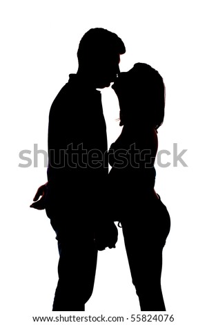 couple kissing silhouette image. of young couple kissing,