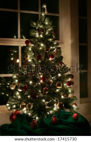 Christmas tree with lights and decorations