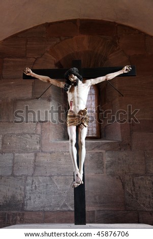 Crucifix in chapel, inside castle, Nuernberg, Germany