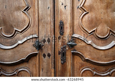 Detail of ancient oak door, Italy