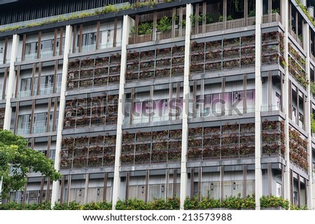 Wall of A Ecological Building Covered by Plants.