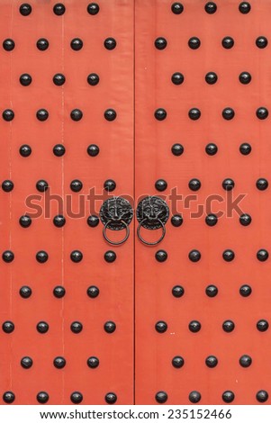 A classical door of Chinese Temple.  Temple of Confucius, located in Kaohsiung City, Taiwan.