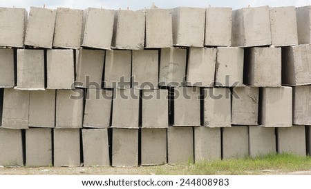 Concrete Blocks Arranged in Rows, They Are Used to Build Levee on The Bank of Rivers.