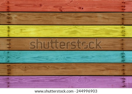 Wood Planks with Red, Yellow, Blue, Purple Alternating  With Brown Colors