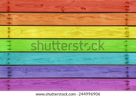 Wood Planks with Seven Colors From The Spectrum of The Rainbow. Red, Orange, Yellow, Green, Blue, Indigo And Purple.