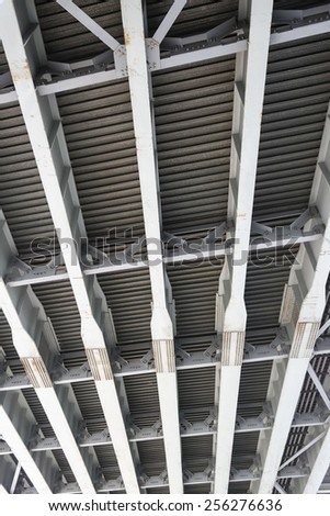 The Under Side of A Concrete Bridge,  Supported With A Structure Steel Beams.