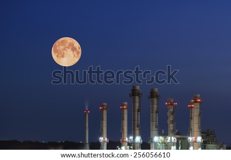 Oil Refinery twilight with moon industrial.