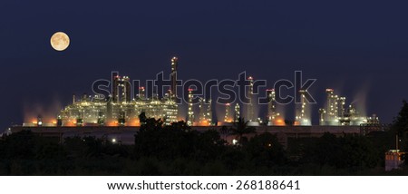 Utility plant, Oil Refinery twilight light moon and stars background  in thailand industrial.