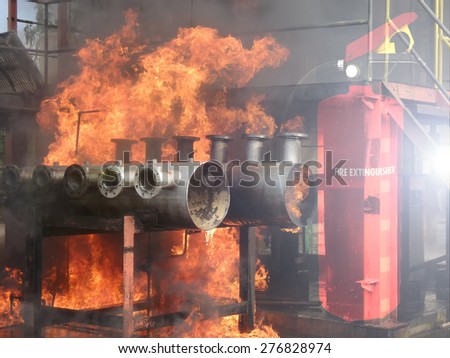 Fire and fire extinguisher for  industrial factory.