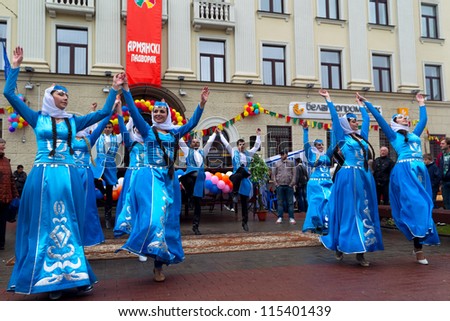 GRODNO, BELARUS - MAY 2:  IX festival of national cultures in Grodno. Folk dance of the Armenian Diaspora, 2012, May 2, Grodno, Belarus