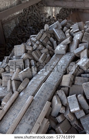 pressed peat blocks at the factory