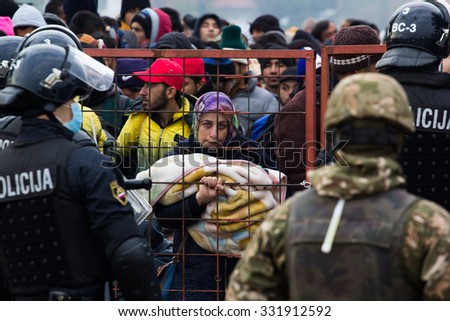 Several thousand refugees are wandering into the direction of Deutscland\
Dramatical picture from European refugees crisis\
see my collection from refugees\
25.10.2015 Slovenia Breznice;