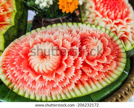 Watermelon carving craft of beautiful Thailand.