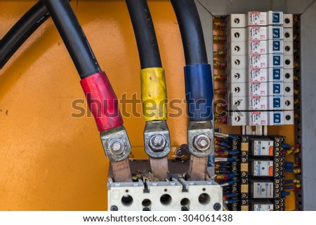 Electrical wire cables with an outer covering three main colors: red, yellow and blue connected to Becker. The depolarized cord fragments of dead lizards because electrocuted.