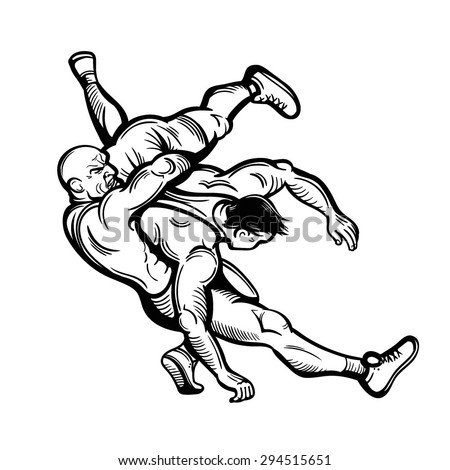 Vector Black and White Freestyle Wrestling Illustration