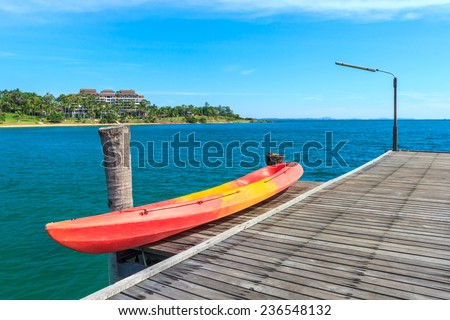 kayak at the wooden port, Ko lam ya national park, Thailand