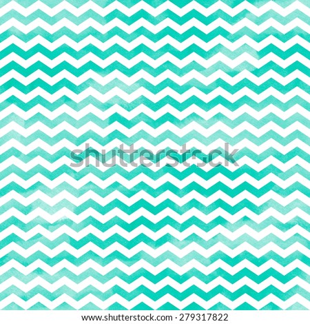 White Chevron Pattern on Turquoise Watercolor Background, Seamless Texture, Digital Paper