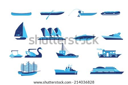 Title: Types of boat and Ship Transportation Description: Types of boat and Ship Transportation vector and icon