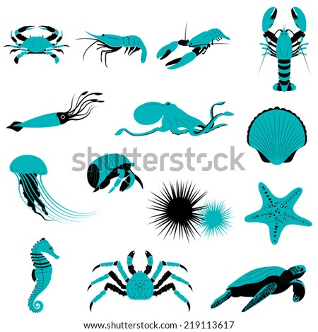 Title: Set of Underwater Aquatic Shell Animals and Creatures icons Description: Set of many Underwater Aquatic Shell Animals and Creatures icons